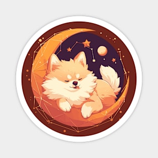 Cute pomeranian sleeping in the night sky Magnet